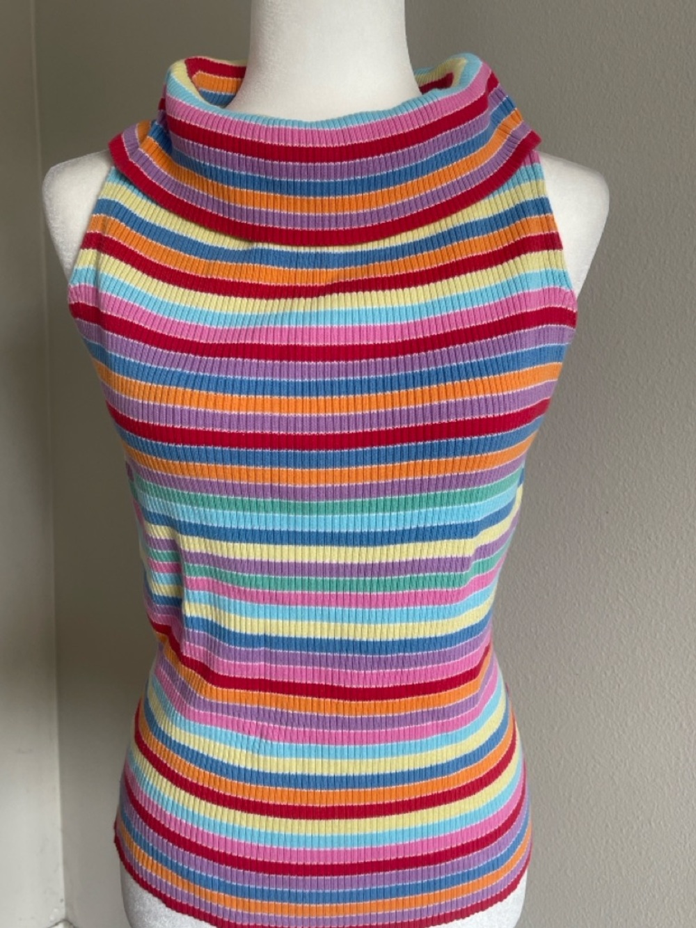 Sleeveless Rainbow Stripe Ribbed Tank Size M
